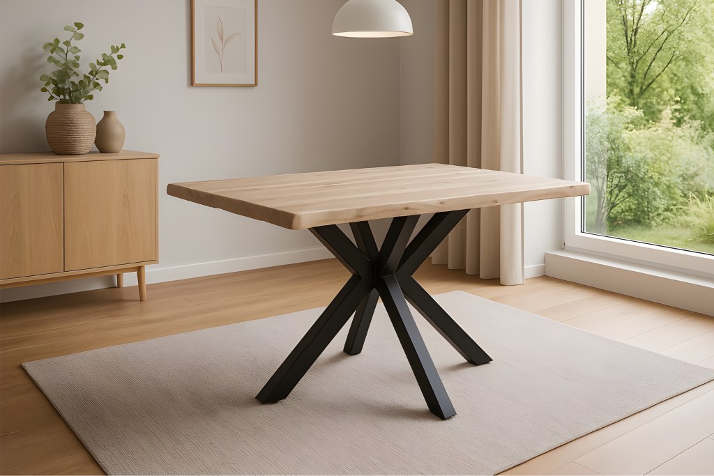 Esstisch Baumkante Akazie naturfarben 120 x 80 cm Spider-Gestell schwarz HARLEY