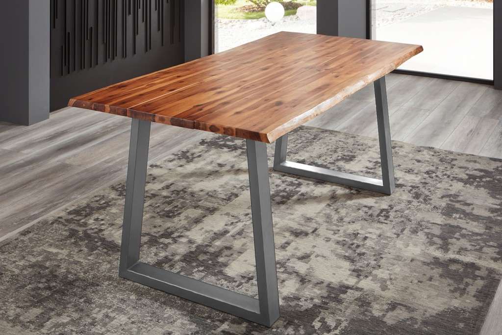 Esstisch Baumkante cognac Akazie V-Gestell edelstahl 180 x 90 cm WIEN