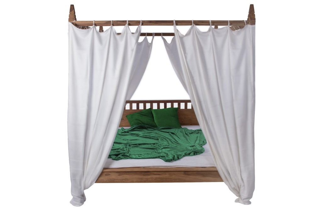 Himmelbett 180 x 200 cm Massivholzbett Akazie natur Zoe