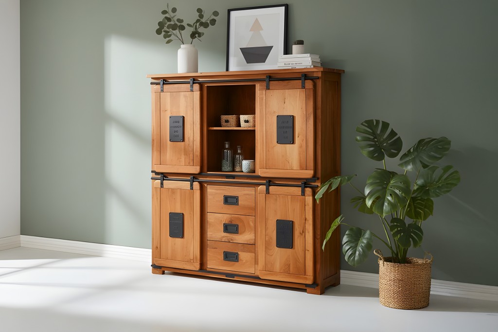 Highboard Akazie massiv nussbaumfarben 150 x 45 x 160 cm LIBRO