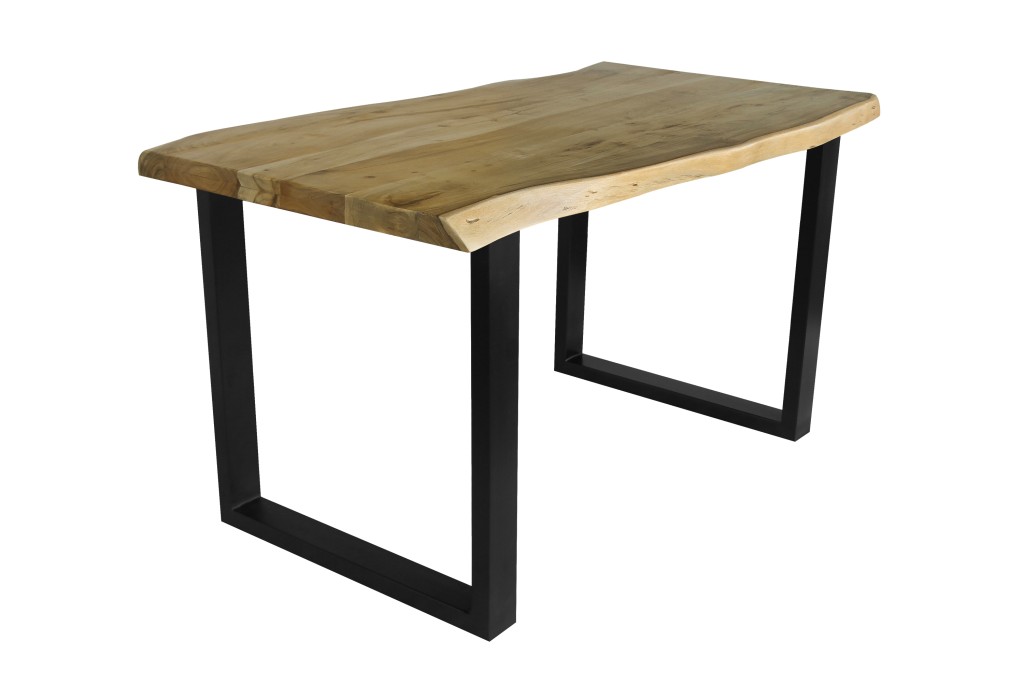 Esstisch Baumkante Akazie massiv eichenfarben 120 x 80 U-Gestell schwarz CALI