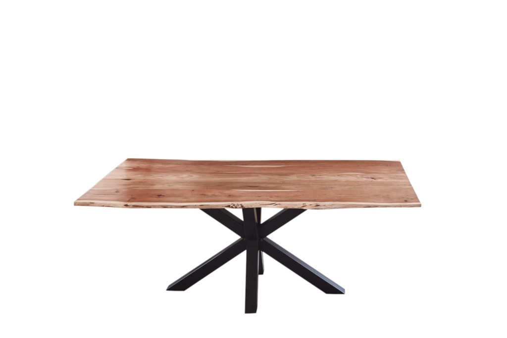 Esstisch Baumkante massiv Akazie natur 200 cm Spider-Gestell schwarz QUINCY