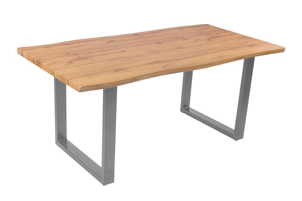 Esstisch Baumkante Holz-Optik Wildeiche 180 x 90 U-Gestell silber JOSY