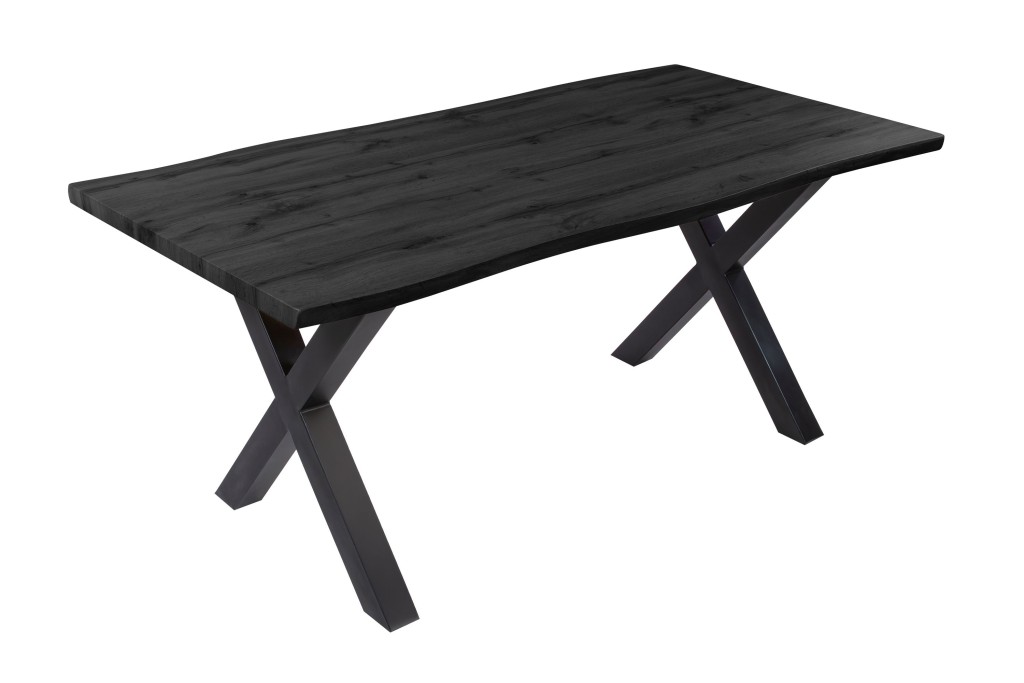 Esstisch Baumkante Holz-Optik Grau 180 x 90 X-Gestell schwarz JOSY
