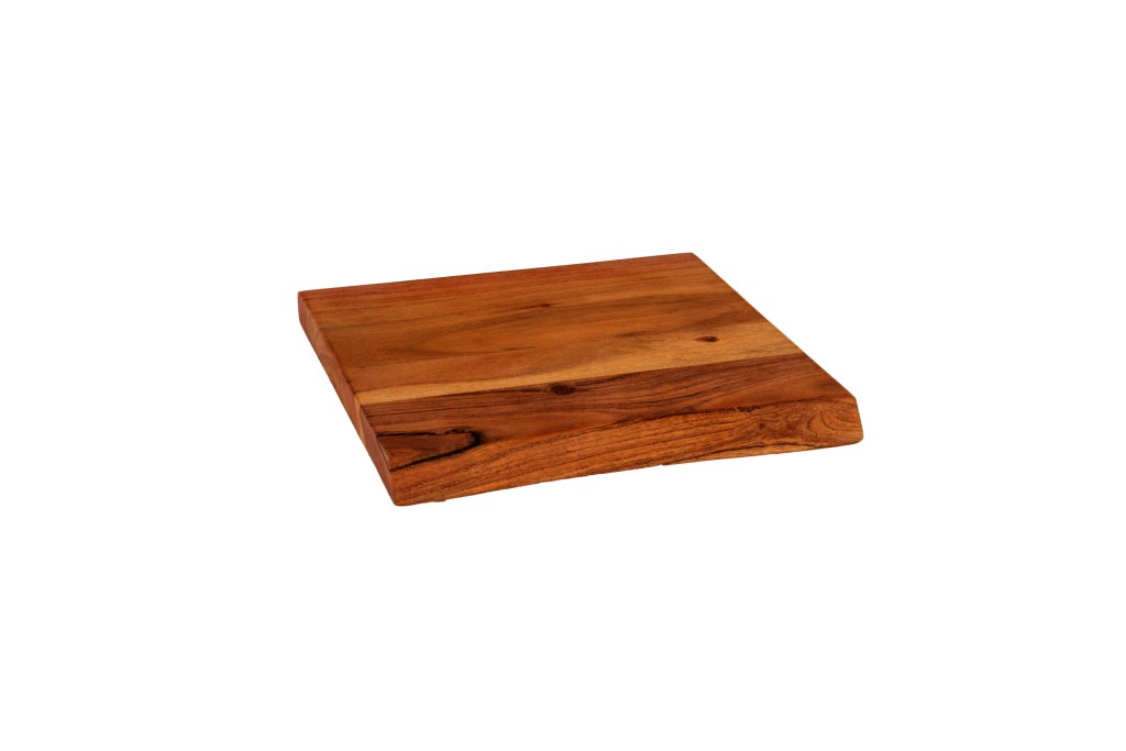 Holzplatte Arya mit echter Baumkante (einseitig), 30 x 30 cm, Akazienholz nussbaumfarben, massiv & lackiert