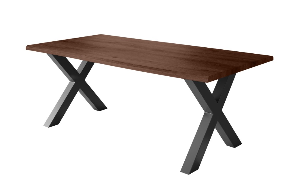 Esstisch Baumkante Holz-Optik Nussbaum 200 x 100 X-Gestell schwarz JULIUS