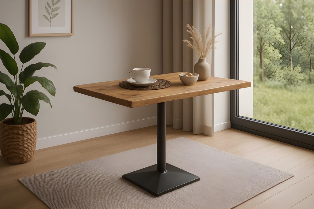 Bistrotisch Baumkante massiv 80 x 60 cm Mango rough schwarz Säulengestell INES