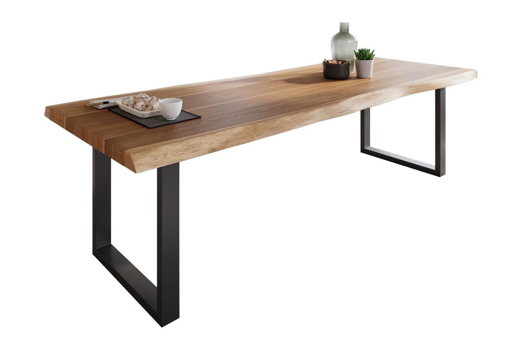 Esstisch Baumkante massiv Akazie Natur 240 x 100 U-Gestell schwarz ATLAS