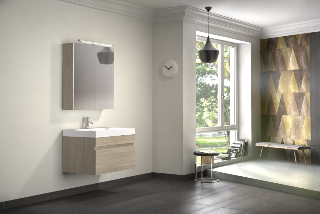 Badmöbel Set 2tlg Waschtisch mit Spiegelschrank 70 cm sonomaeiche PARMA