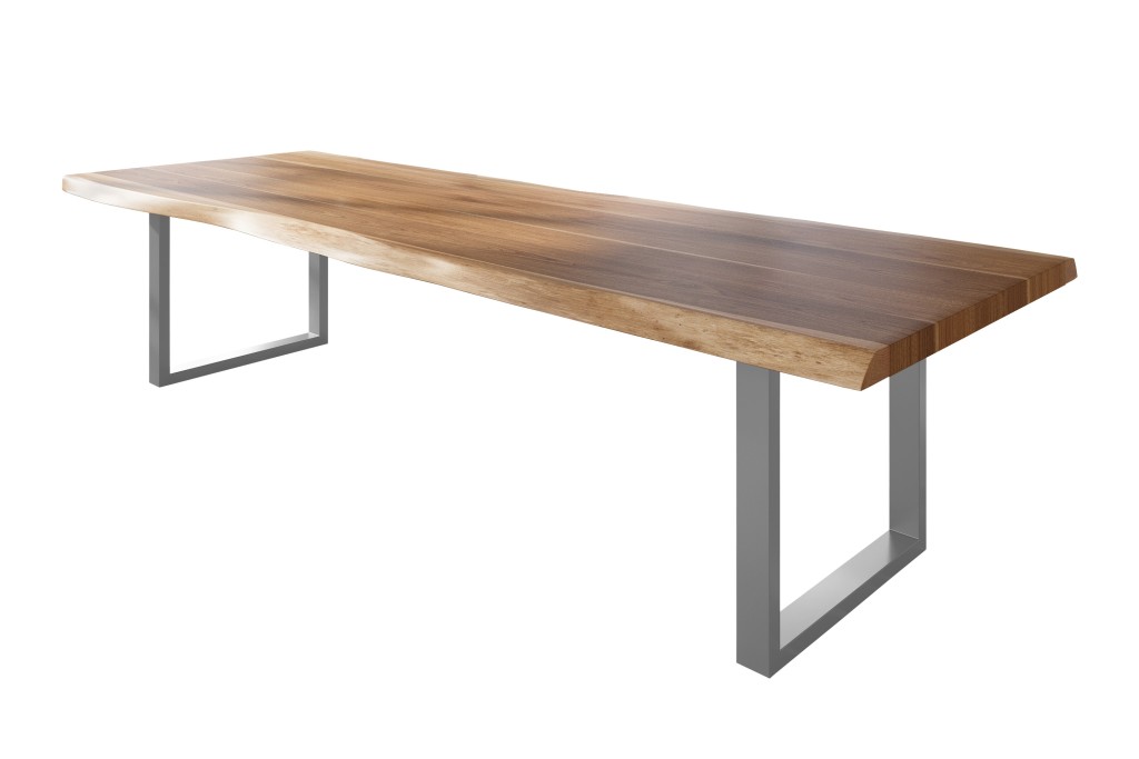 Esstisch Baumkante massiv Akazie natur 350 x 120 U-Gestell Metall silber TITAN