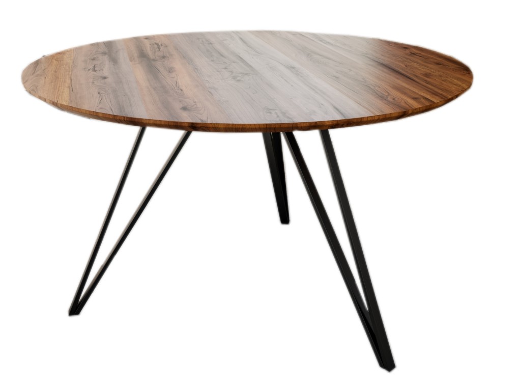Runder Esszimmertisch Akazie nussbaum Schweizer Kante 120 cm Metallfuß INSA