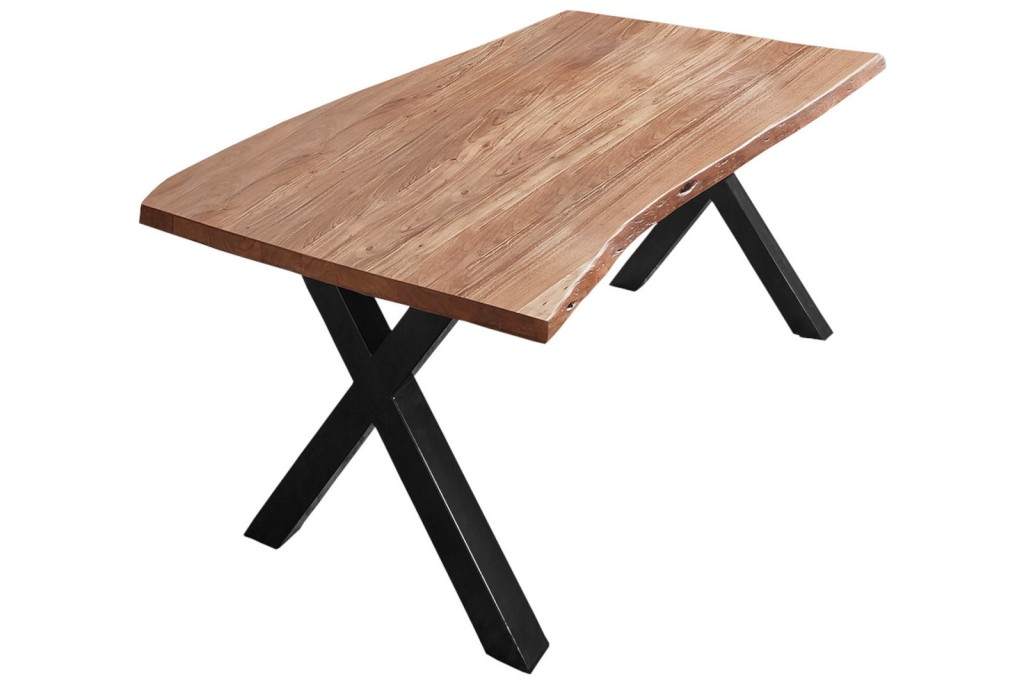 Esstisch Baumkante massiv Akazie natur 180 x 90 X-Gestell schwarz XAVER