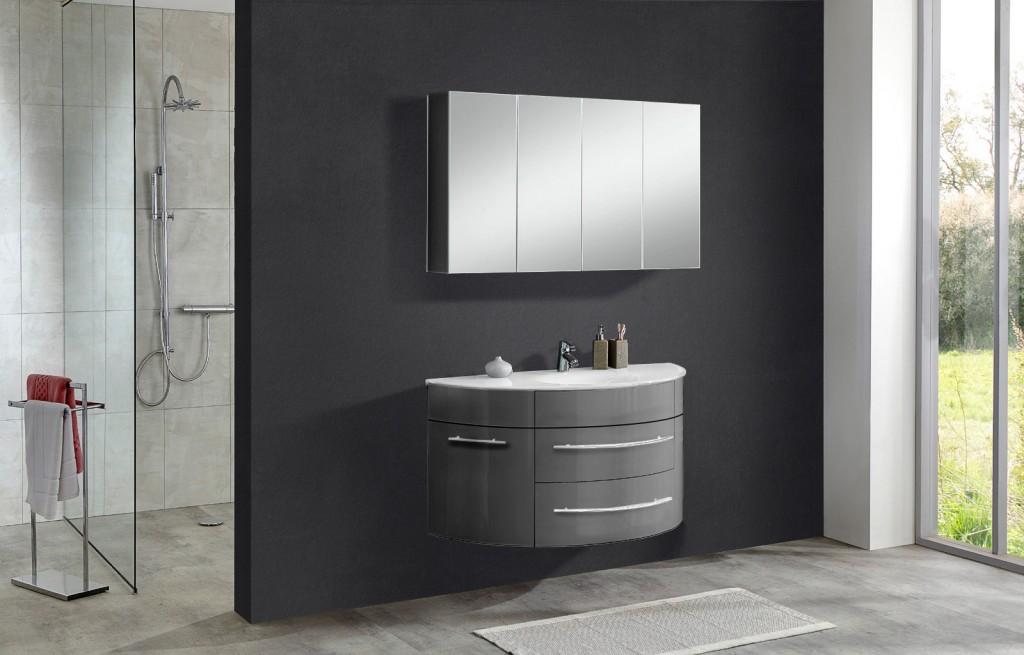Badmöbel Set 2tlg Becken 120 cm grau Hochglanz DUBLIN FORTUNA
