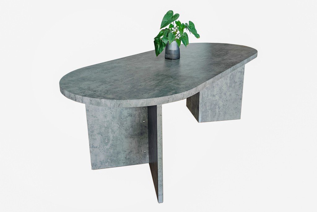 Esstisch 204 x 90 cm Holz Graue-Optik gerade Kante oval V-Gestell OVI