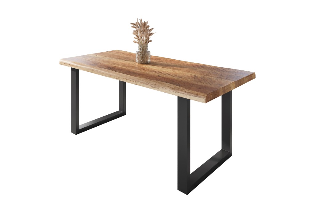 Esstisch Baumkante massiv Mango rough 200 x 100 U-Gestell schwarz ATLAS