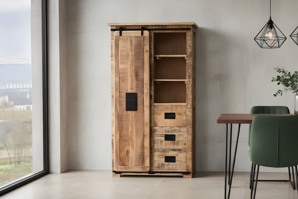 Highboard Mango Rough massiv 100 x 45 x 175 cm LIBRO