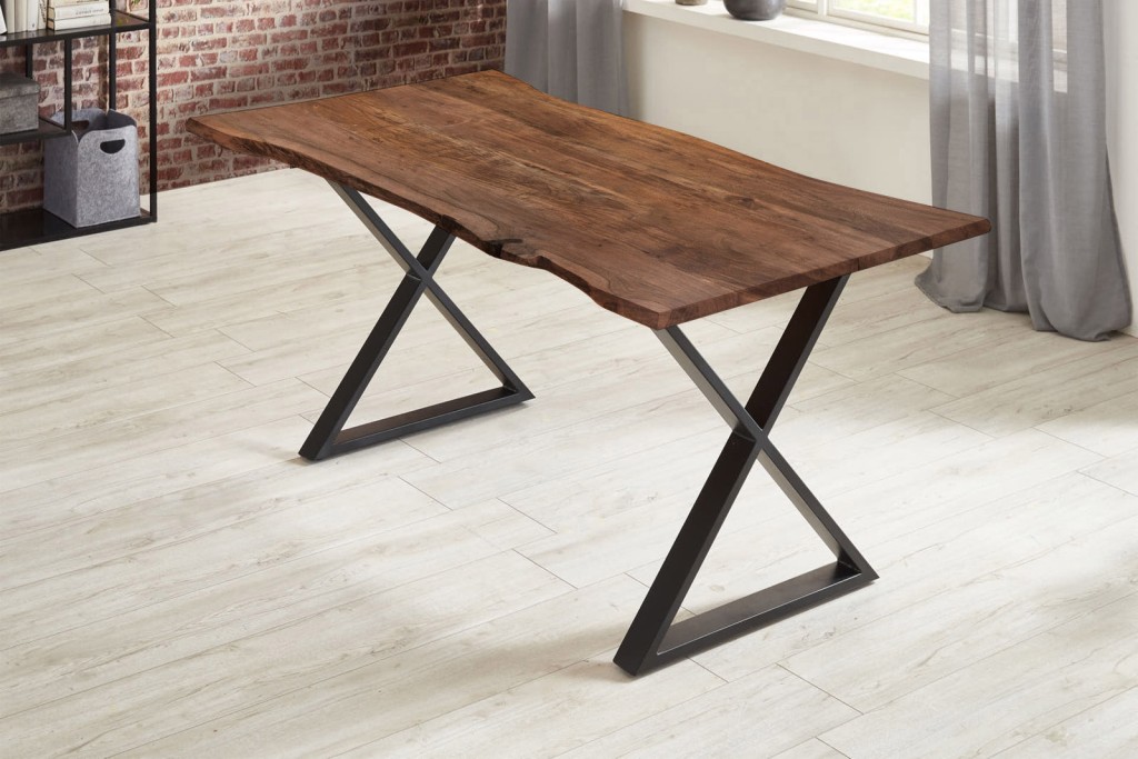 Esstisch Baumkante Akazie nussbaumfarben 180 x 90 cm geschlossenes X-Gestell schwarz KASIMIR