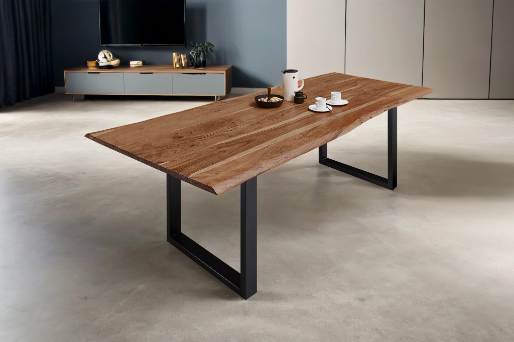 Esstisch Baumkante massiv Akazie natur 180 x 90 schwarz MILO