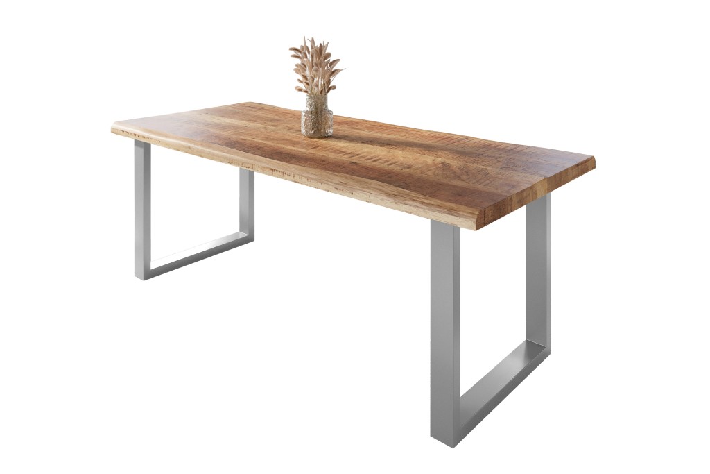 Esstisch Baumkante massiv Mango rough 240 x 100 U-Gestell silber ATLAS