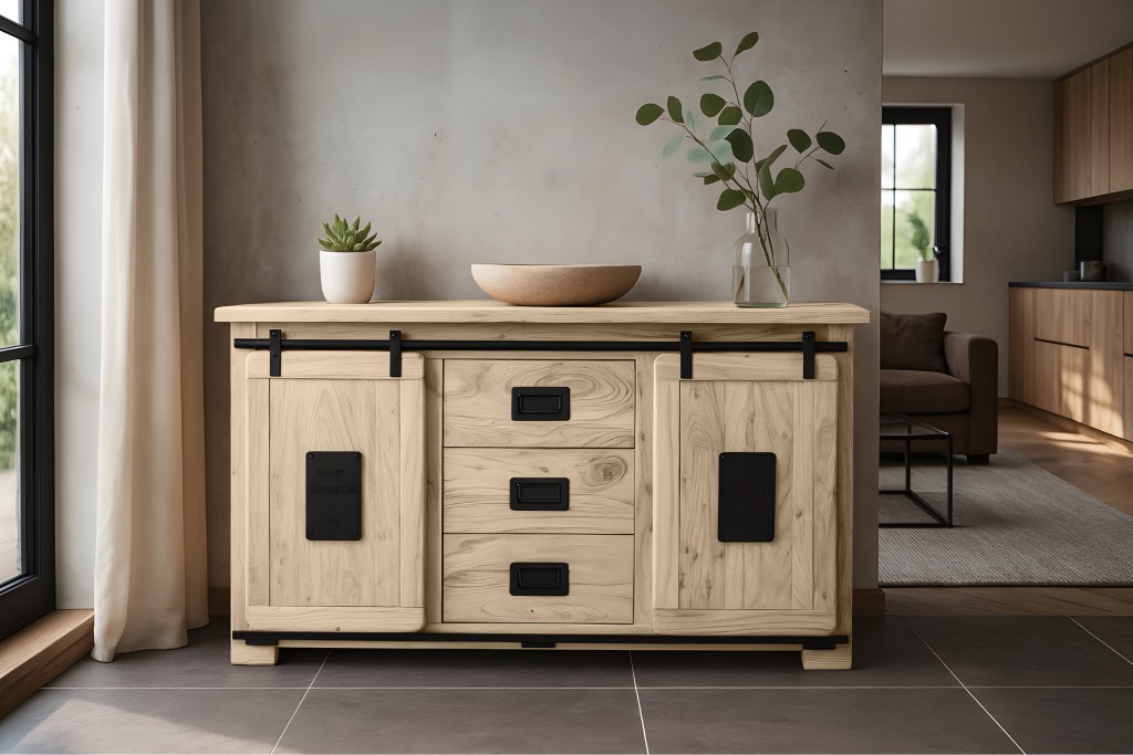 Sideboard Kommode Akazie massiv 150 x 45 x 80 cm eiche LIBRO