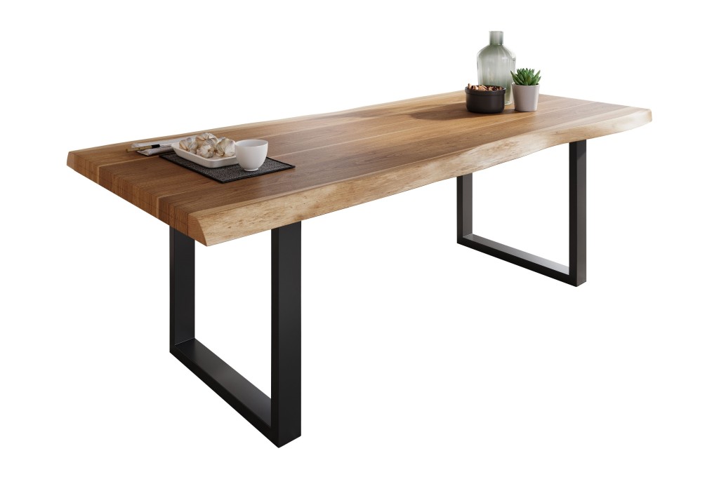 Esstisch Baumkante massiv Akazie Natur 220 x 110 U-Gestell schwarz ATLAS