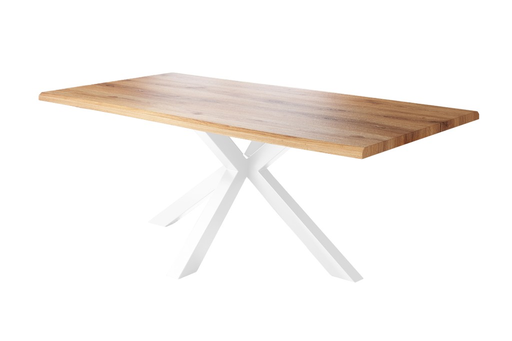 Esstisch Baumkante Holz-Optik Wildeiche 240 x 100 Spider-Gestell weiß JULIUS