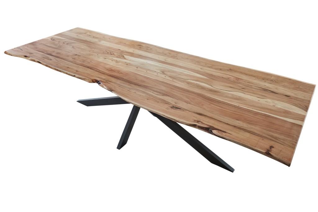 Esstisch Baumkante massiv Akazie natur 220x100 cm Spider-Gestell schwarz Kalea