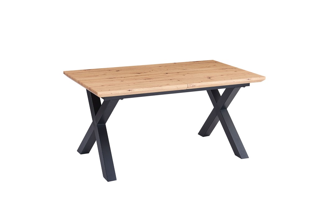 Esstisch Schweizer Kante eichenfarben 180(260) x 90 X-Gestell schwarz Bird