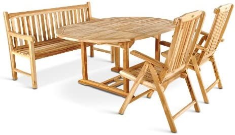 Gartenmöbel Set 4tlg mit Bank Teak Gartentisch ausziehbar 120-170 cm BORNEO/ARUBA