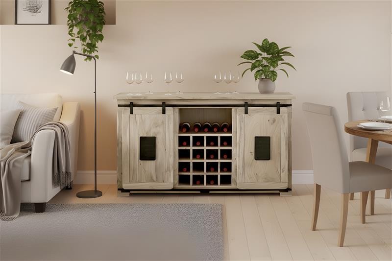 Wein-Sideboard Kommode Akazie massiv 145 x 45 x 85 cm eiche LIBRO