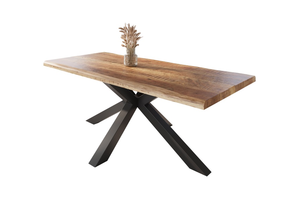 Esstisch Baumkante massiv Mango rough 240 x 100 Spider-Gestell schwarz ATLAS
