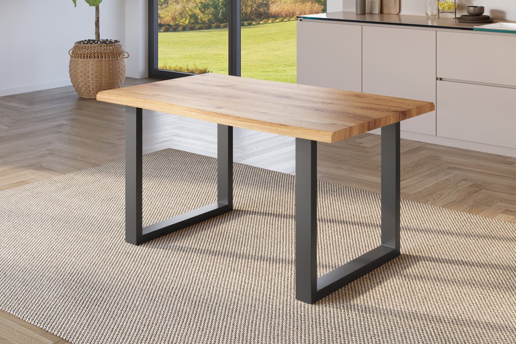 Esstisch Baumkante Holz-Optik Wildeiche 140 x 80 U-Gestell schwarz JULIUS