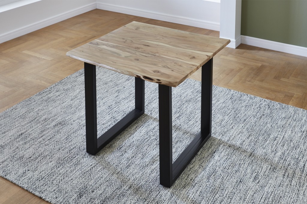 Esstisch Baumkante massiv Akazie natur 90 x 90 schwarz U-Gestell LUBIN