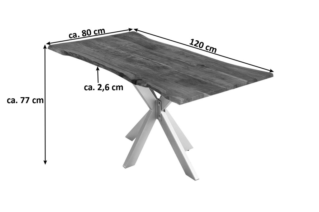 Esstisch Baumkante massiv Akazie nussbaum 120 cm Spider-Gestell silber HELENE