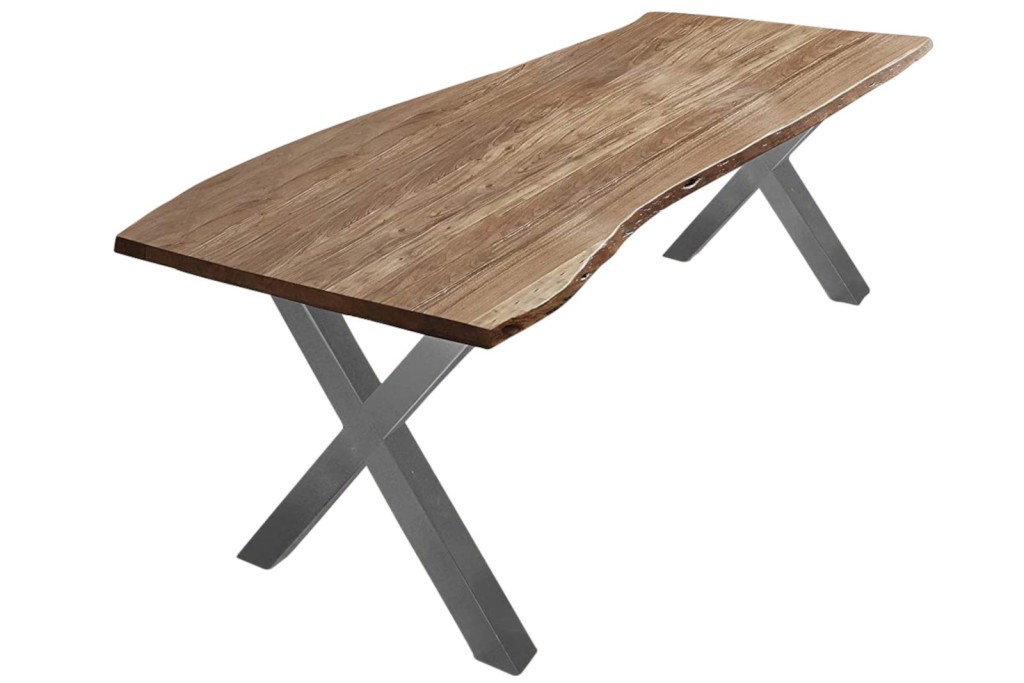 Esstisch Baumkante massiv Akazie natur 220 x 100 X-Gestell silber XAVER
