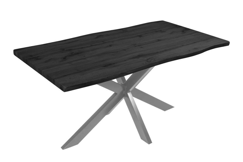 Esstisch Baumkante Holz-Optik Grau 160 x 85 Spider-Gestell silber JOSY