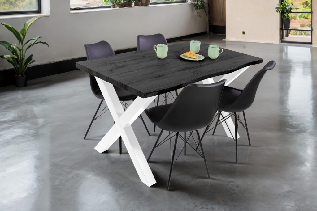 Esstisch Baumkante Holz-Optik Grau 140 x 80 X-Gestell weiß JOSY