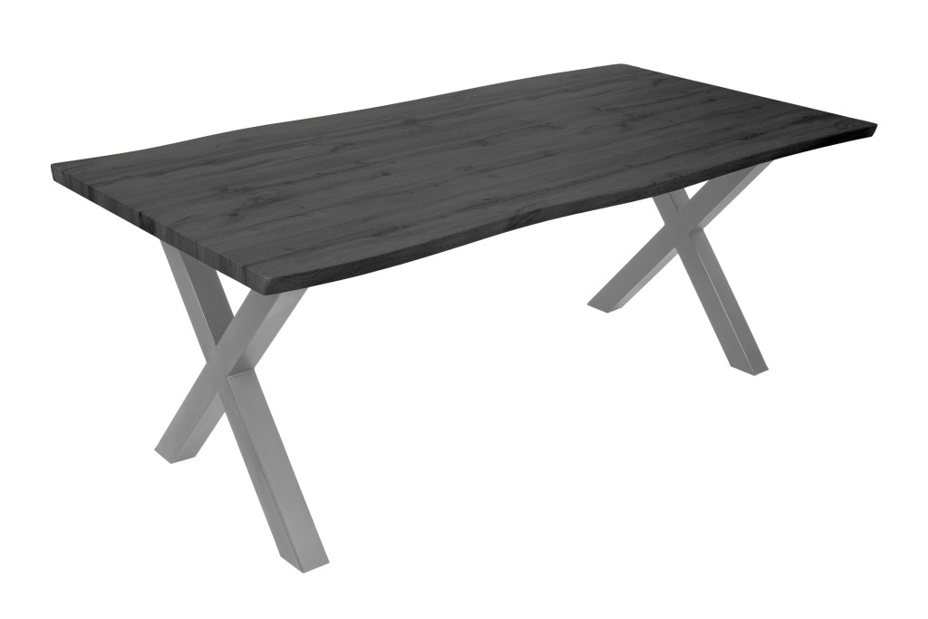 Esstisch Baumkante Holz-Optik Grau 200 x 100 X-Gestell silber JOSY