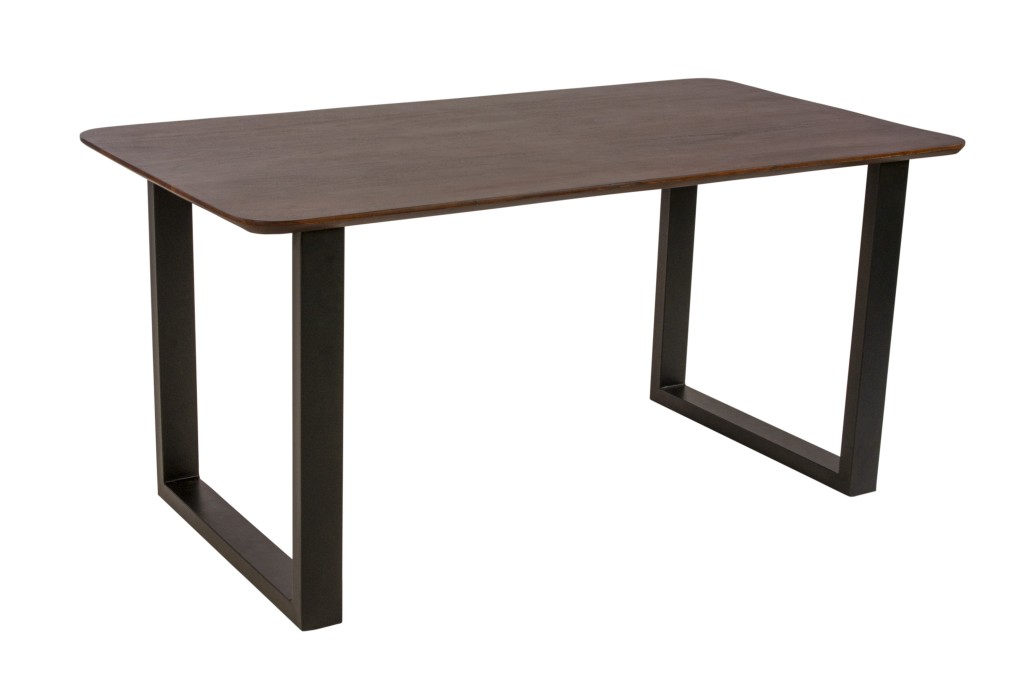 Esstisch 180 x 90 cm Akazie massiv kastanienfarben Schweizer Kante U-Gestell schwarz ROBERTO