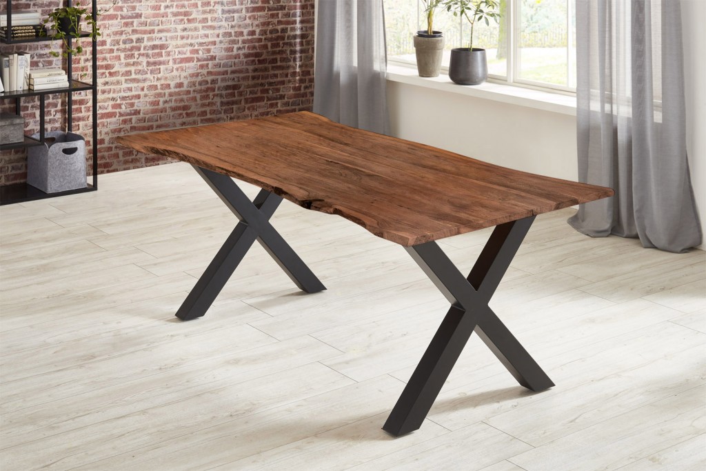 Esstisch Akazie nussbaumfarben 280 x 100 cm X-Gestell schwarz YVONNE