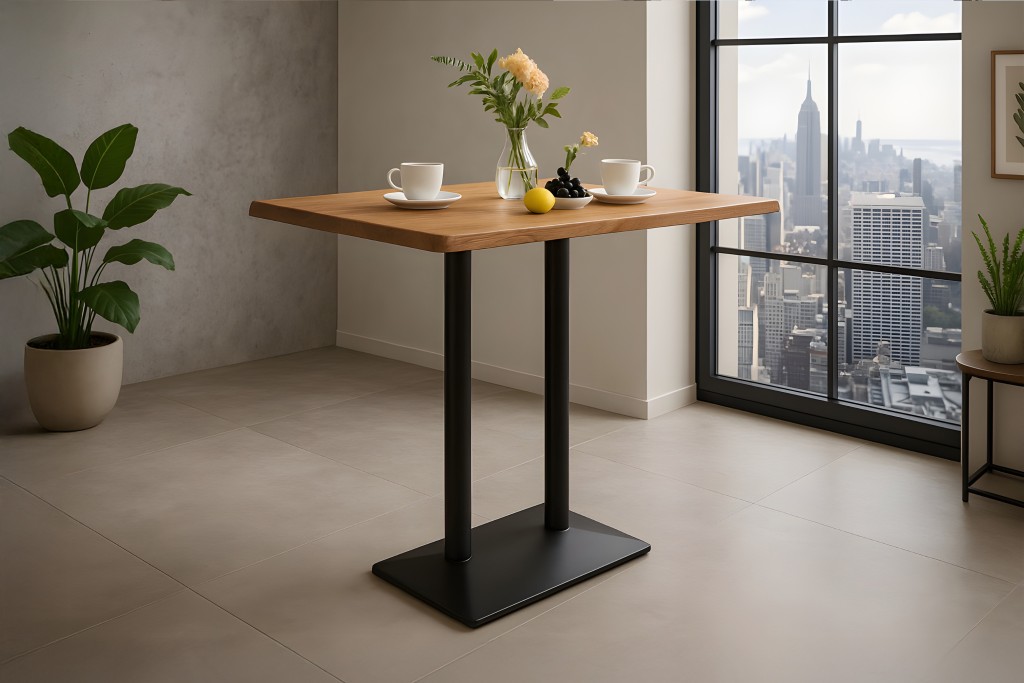 Bistrotisch Baumkante massiv 100x60 cm Akazie naturfarben schwarz Doppelsäulengestell IAN