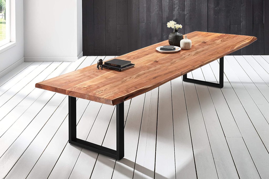 Esstisch Baumkante massiv Akazie natur 320 x 120 schwarz VALIN
