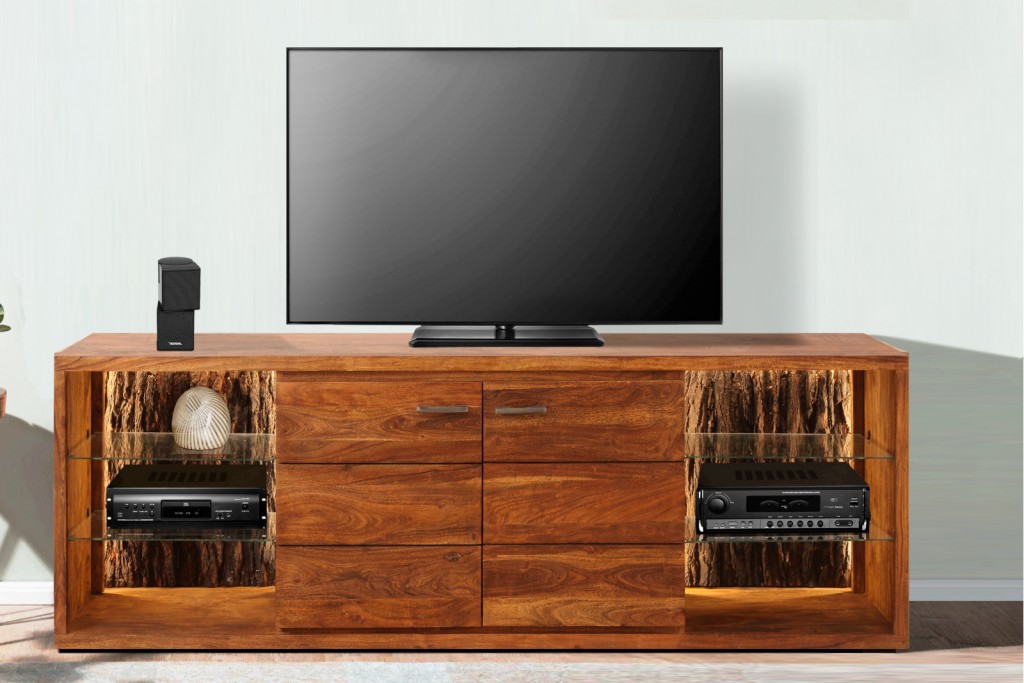Lowboard TV-Board 200 x 63 x 40 cm Akazienholz nougatfarben KATI