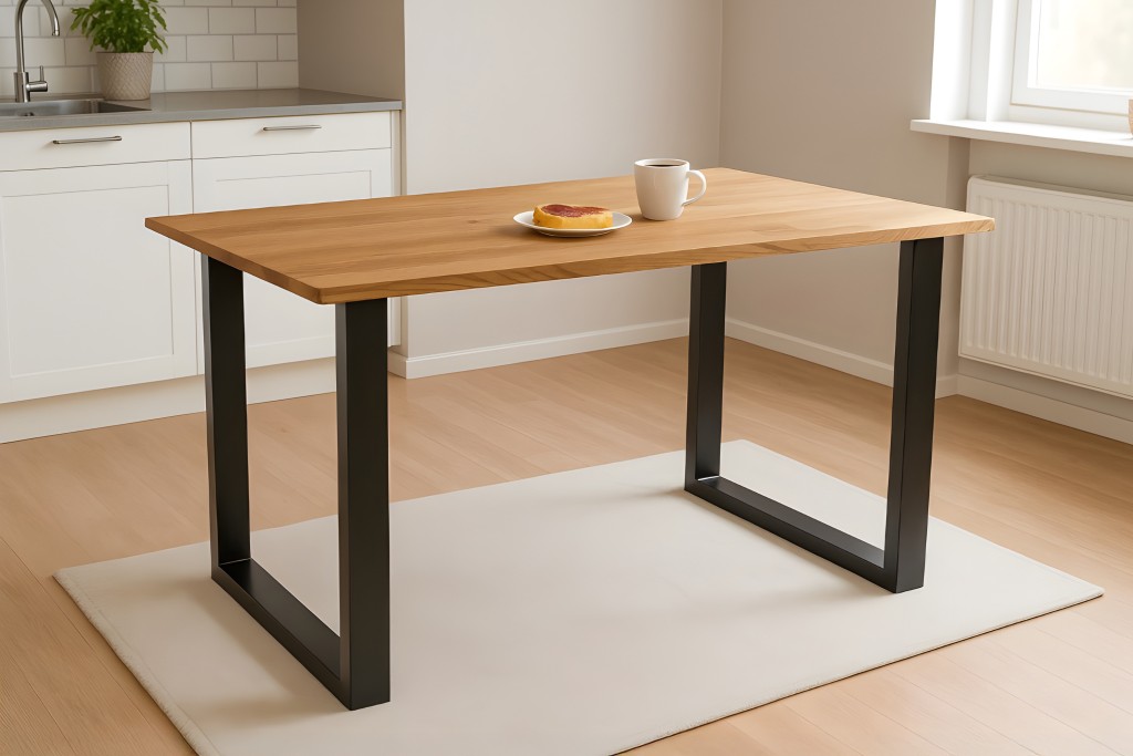 Esstisch Baumkante massiv Eiche geölt 120 x 80 cm U-Gestell schwarz SALVADOR