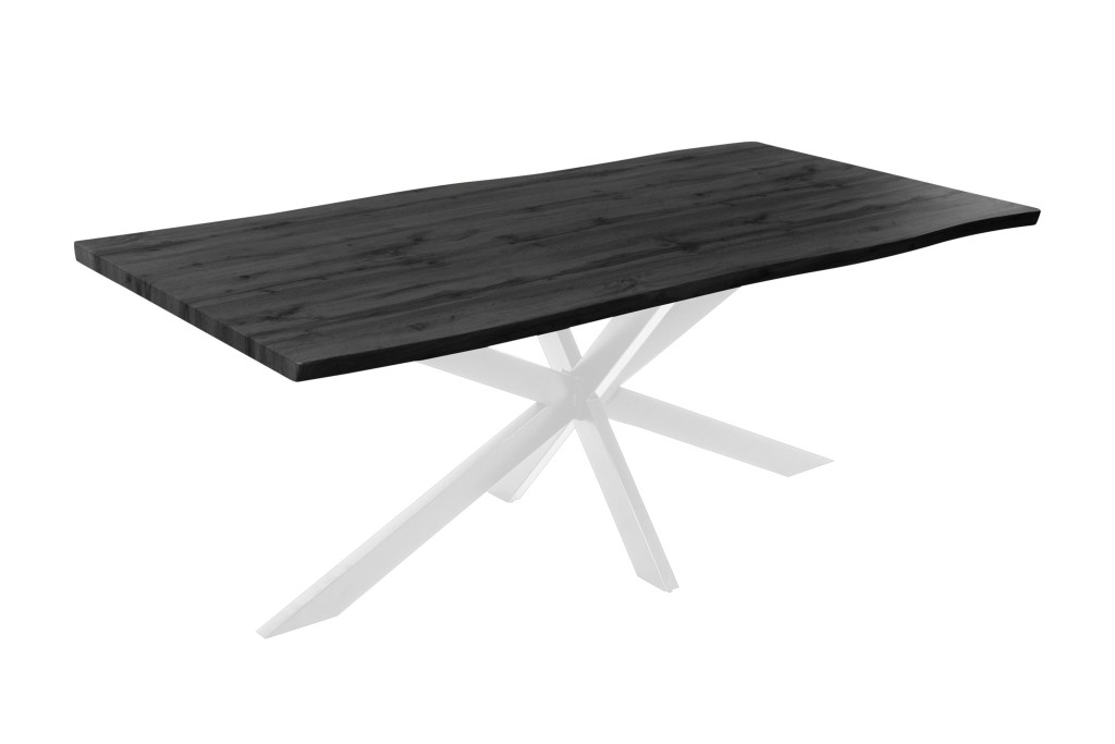 Esstisch Baumkante Holz-Optik Grau 200 x 100 Spider-Gestell weiß JOSY