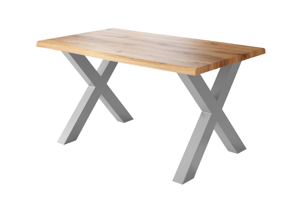 Esstisch Baumkante Holz-Optik Wildeiche 160 x 85 X-Gestell silber JULIUS