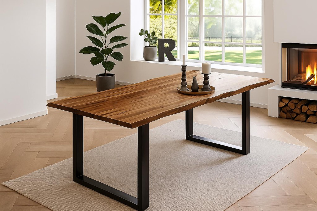 Esstisch Baumkante massiv Akazie natur 140 x 80 schwarz NOAH