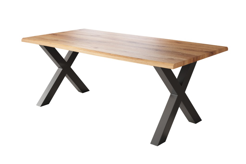 Esstisch Baumkante Holz-Optik Wildeiche 200 x 100 X-Gestell schwarz JULIUS
