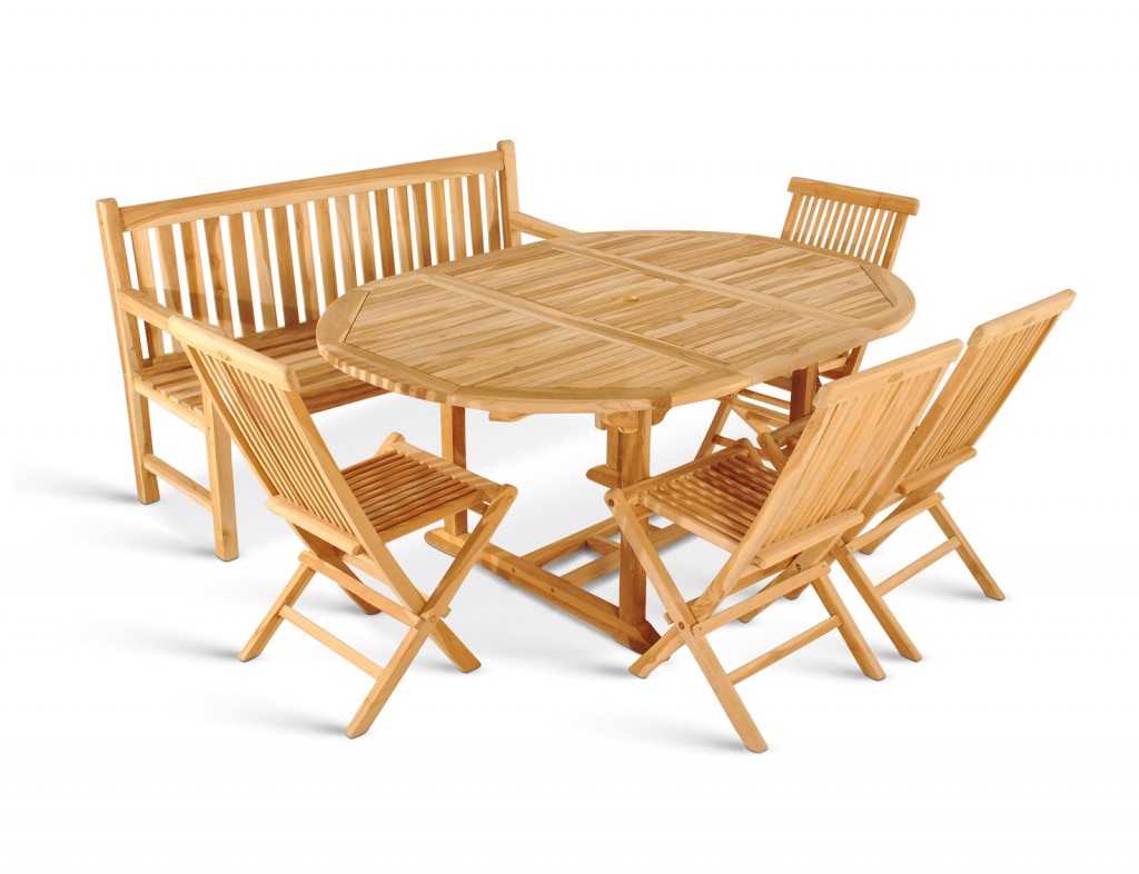 Gartenmöbel Set 6tlg mit Bank Teak Gartentisch ausziehbar 120-170 cm BORNEO/MENORCA