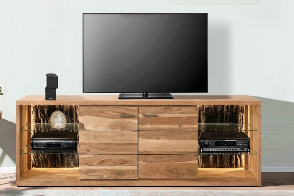 Lowboard TV-Board 200 x 63 x 40 cm Akazienholz stonefarben KATI